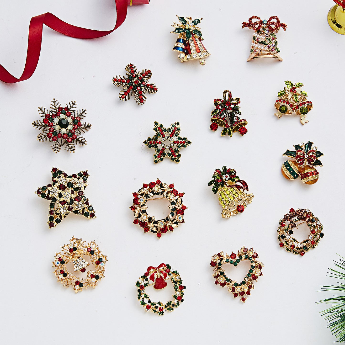 Fashionable Snowflake-Shaped Alloy Brooch with Rhinestone Inlay and Bow Detail for Women and Men