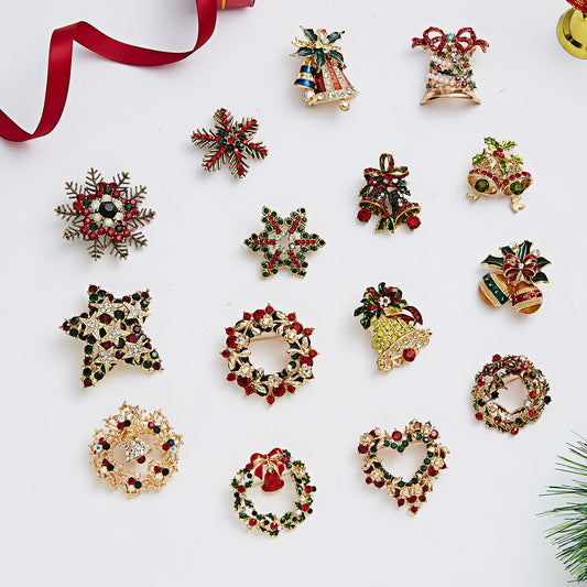 Fashionable Snowflake-Shaped Alloy Brooch with Rhinestone Inlay and Bow Detail for Women and Men