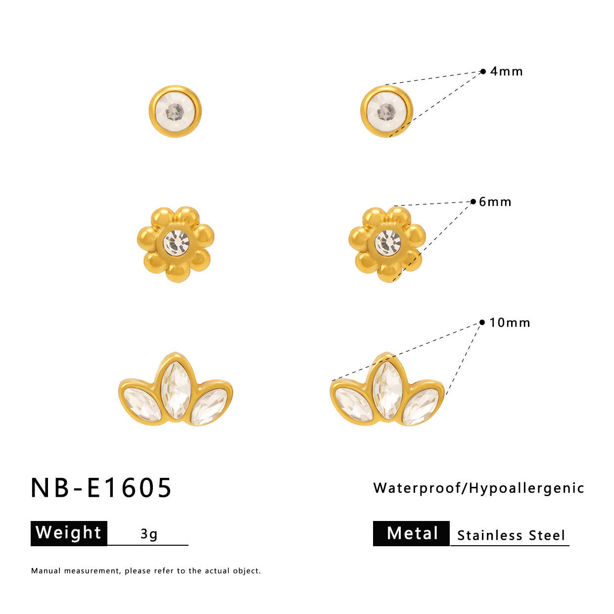Floral Crown Shaped Zircon Stainless Steel Ear Cuff for Women with Vacuum Plated 18K Gold Finish