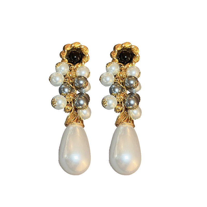 Orecchini da donna stile perla con inserti geometrici artistici vintage e strass, perno in argento sterling 925
