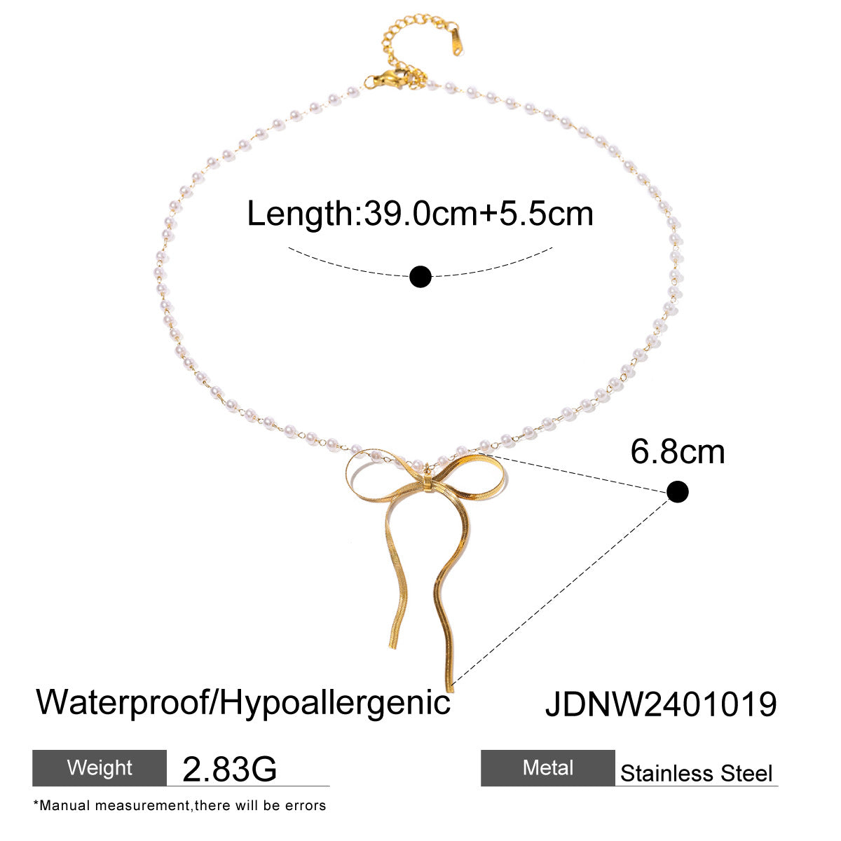 Sweet Pastoral 18K Gold Plated Stainless Steel Bow Butterfly Pendant Necklace for Women