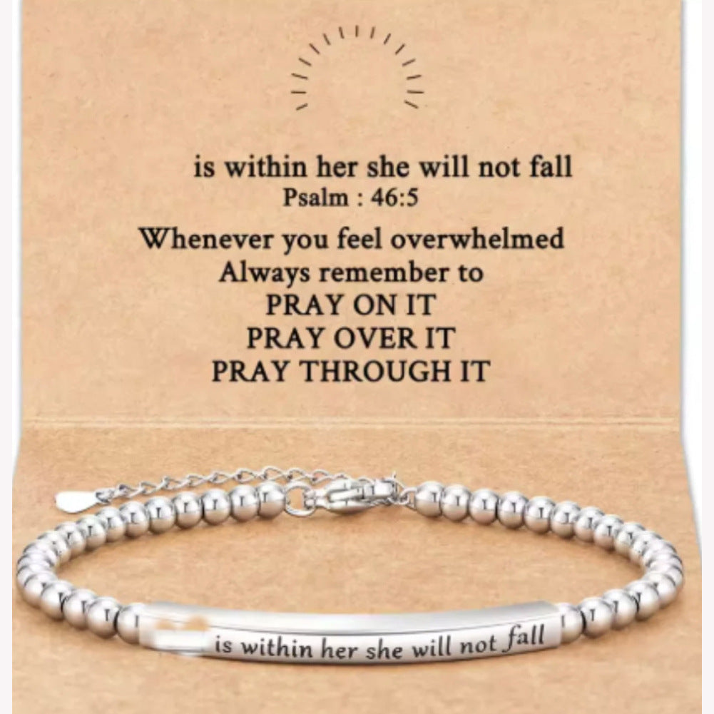 Minimalist Geometric Round Polished Stainless Steel Beaded Bracelet Adjustable Engraved for Unisex