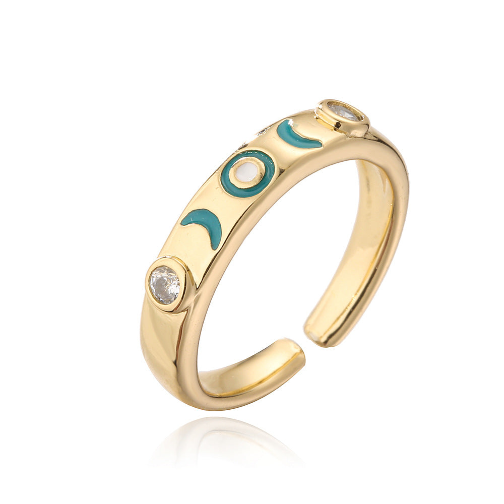 Minimalist Geometric Copper Ring for Women with 18K Gold Plating and Colored Zircon Inlay