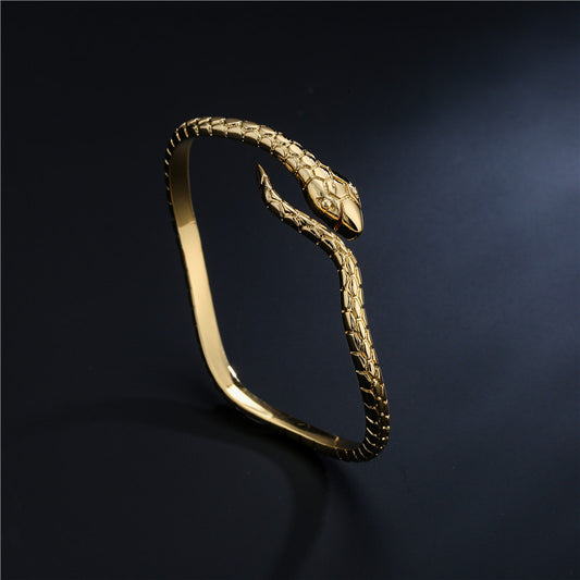 Bohemian Twisted Snake Geometric Bracelet for Women in Copper with 18K Gold Plating and Micro-Pave Detailing