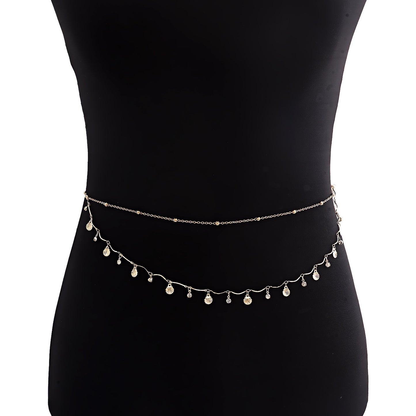 Punk Minimalist Metal Body Chain for Women with Scallop Shape and Zircon Inlay Adjustable Waist Chain