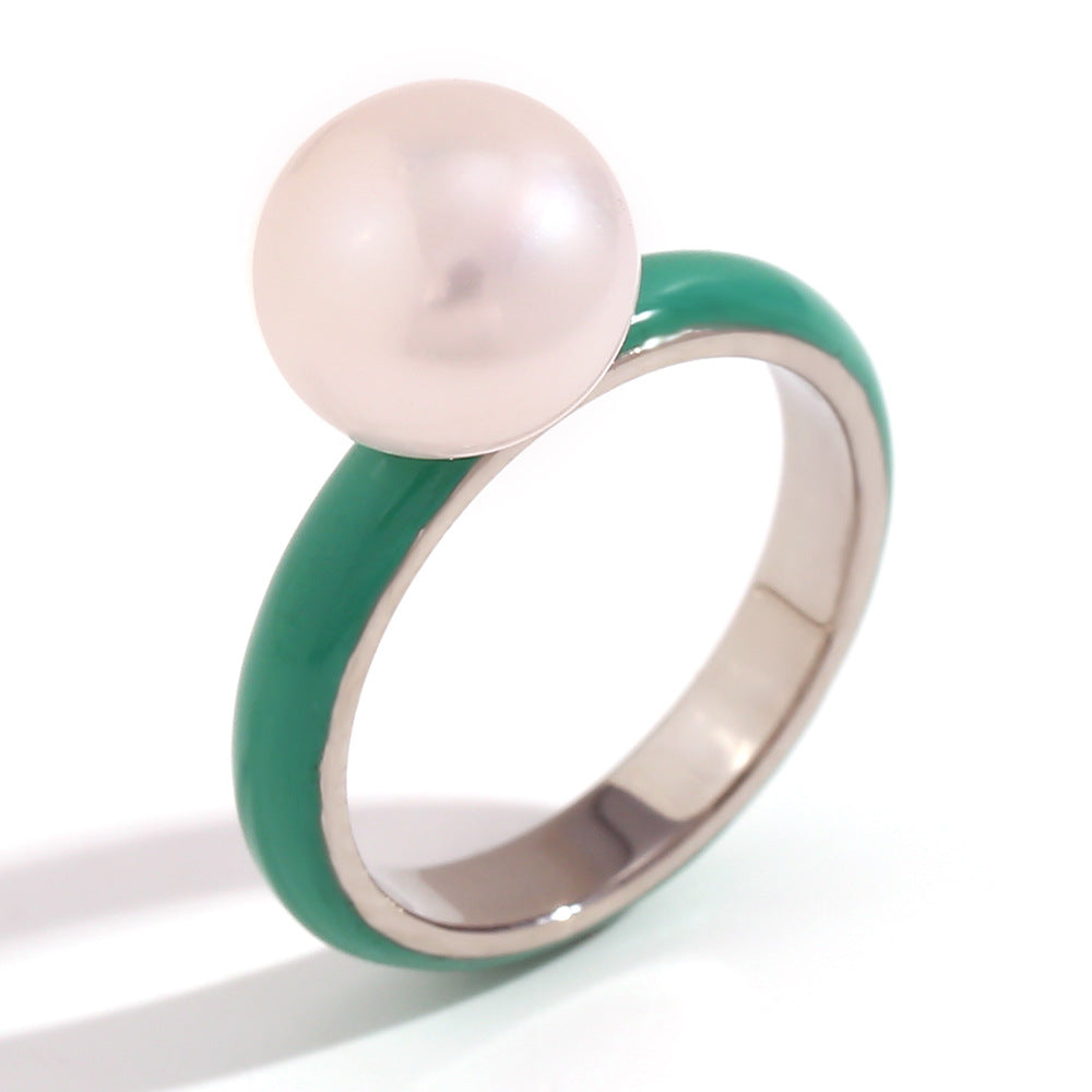 Minimalist Geometric Stainless Steel Plated Ring for Women with Enamel Finish
