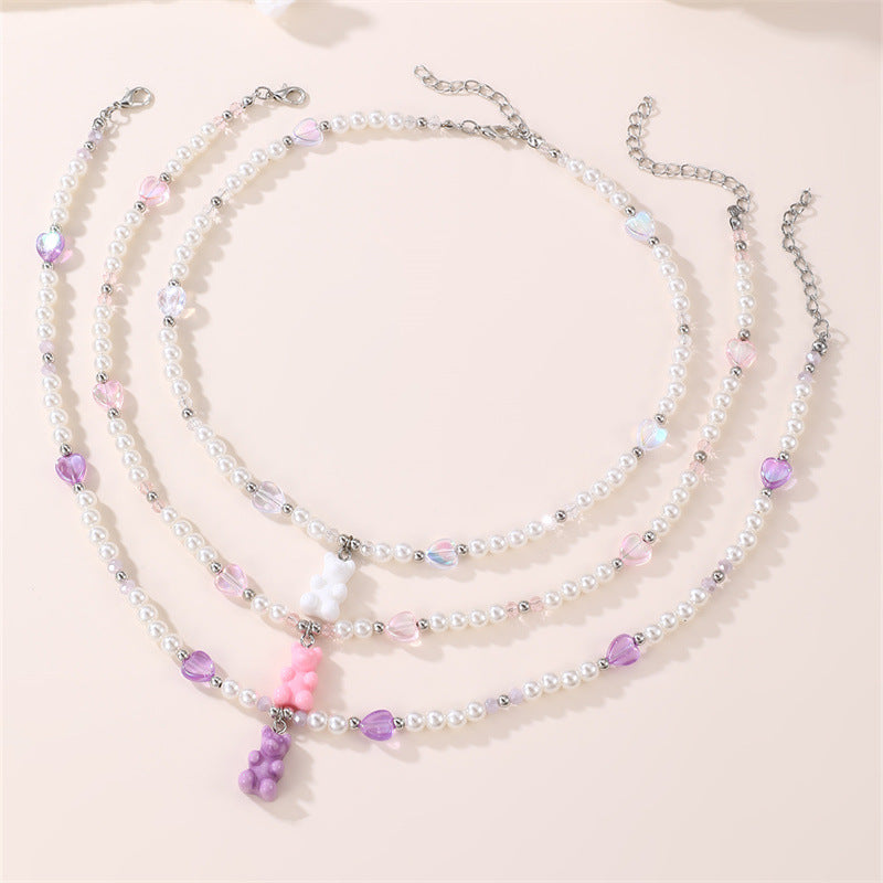 Collana con Ciondolo Orsetto Minimalista per Ragazze in Lega con Finitura Smaltata, Gioiello con Catenina a Medaglione con Fiocco per Bambine dai 3 ai 10 Anni