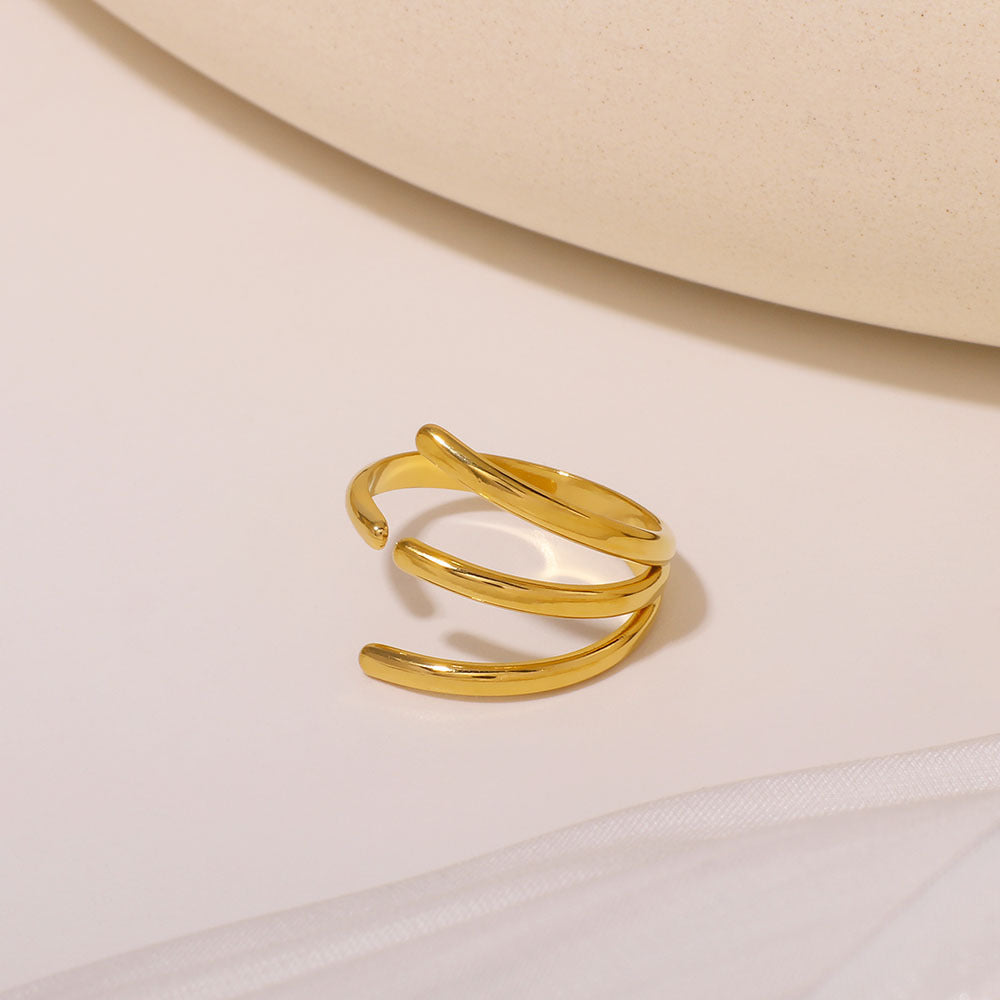 Minimalist Geometric Line Open Ring in Stainless Steel with Gold Plating for Unisex Wear