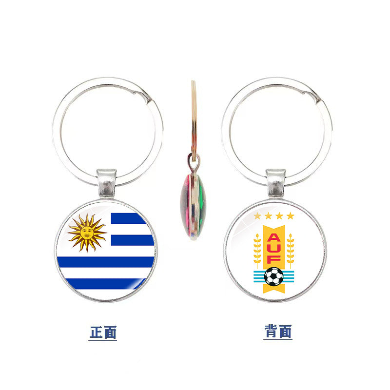 World Cup National Flag and Team Emblem Double-Sided Glass Keychain Pendant