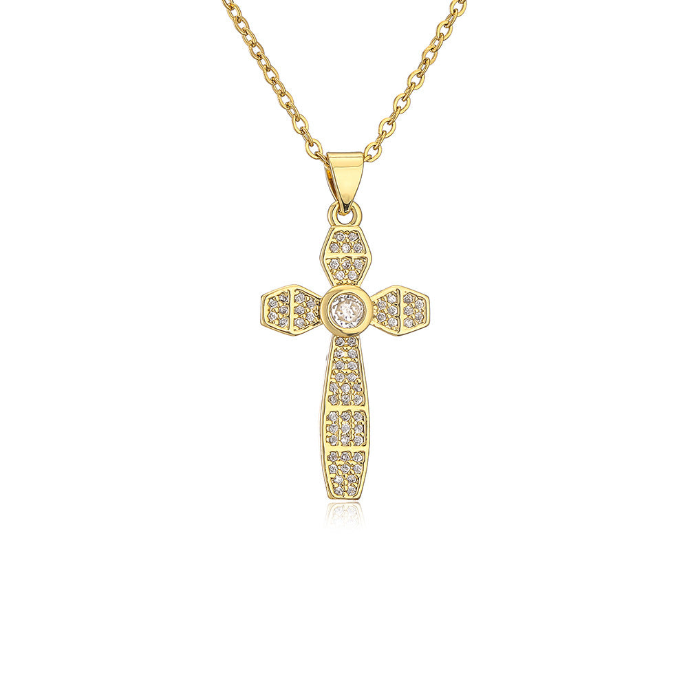 Geometric Pendant Necklace for Women with Gold Plated Zirconia on Copper Base, Minimalist Fashion Accessory
