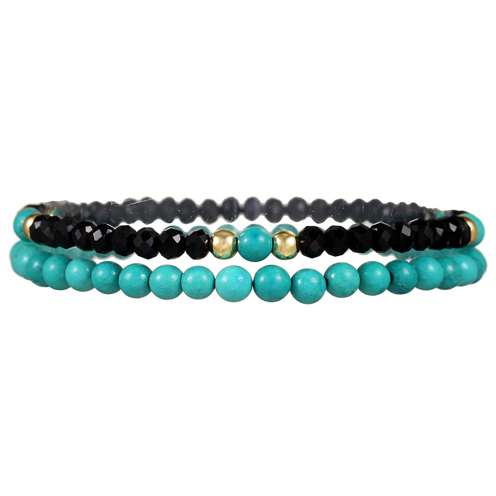Bohemian Minimalist Natural Stone and Brass Beaded Stretch Bracelet for Unisex