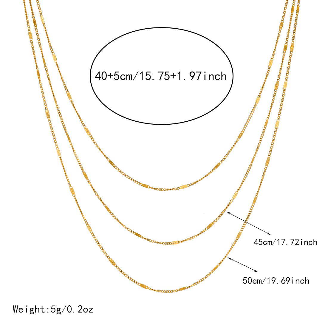 Casual Minimalist Gold Plated Stainless Steel Multi-Layer Necklace for Women