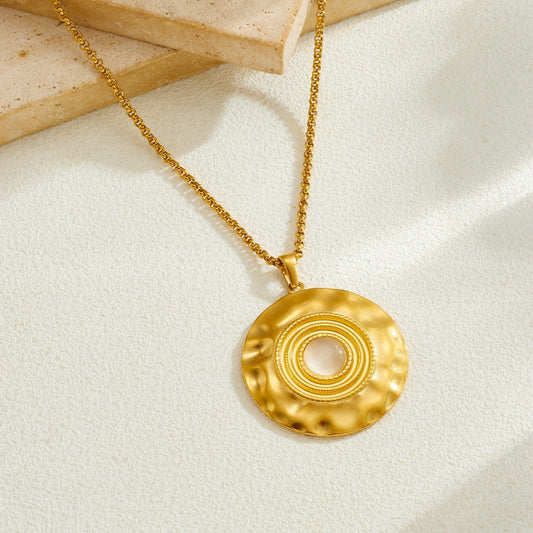 Vintage Minimalist Round Geometric Gold Plated Stainless Steel Pendant Box Chain Necklace for Women
