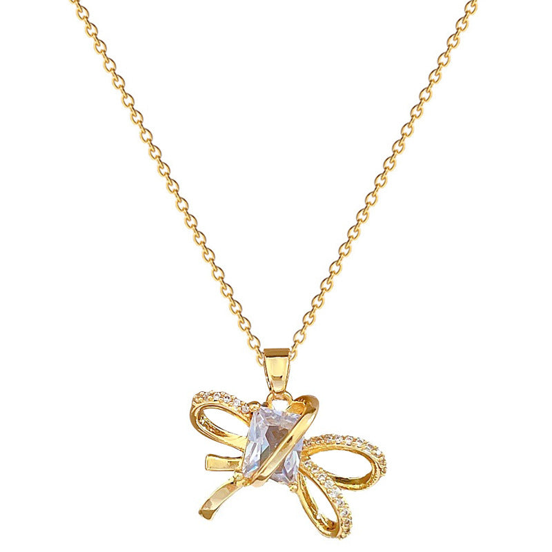 Set collana e orecchini minimalisti con fiocco in acciaio al titanio placcato per donna