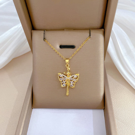 Collar de lujo con colgante de mariposa para mujer y hombre, de acero inoxidable, geométrico, con diamantes de imitación, cadena llamativa