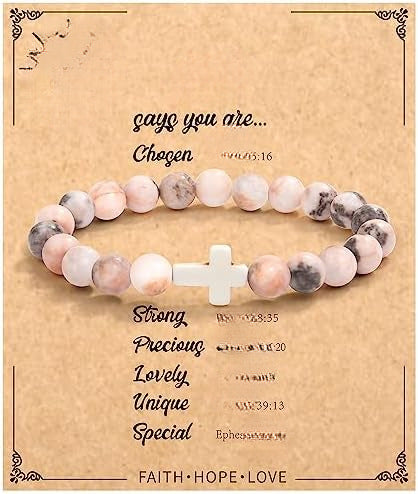 Minimalist Zebra Print Cross Natural Stone Beaded Bracelet Unisex