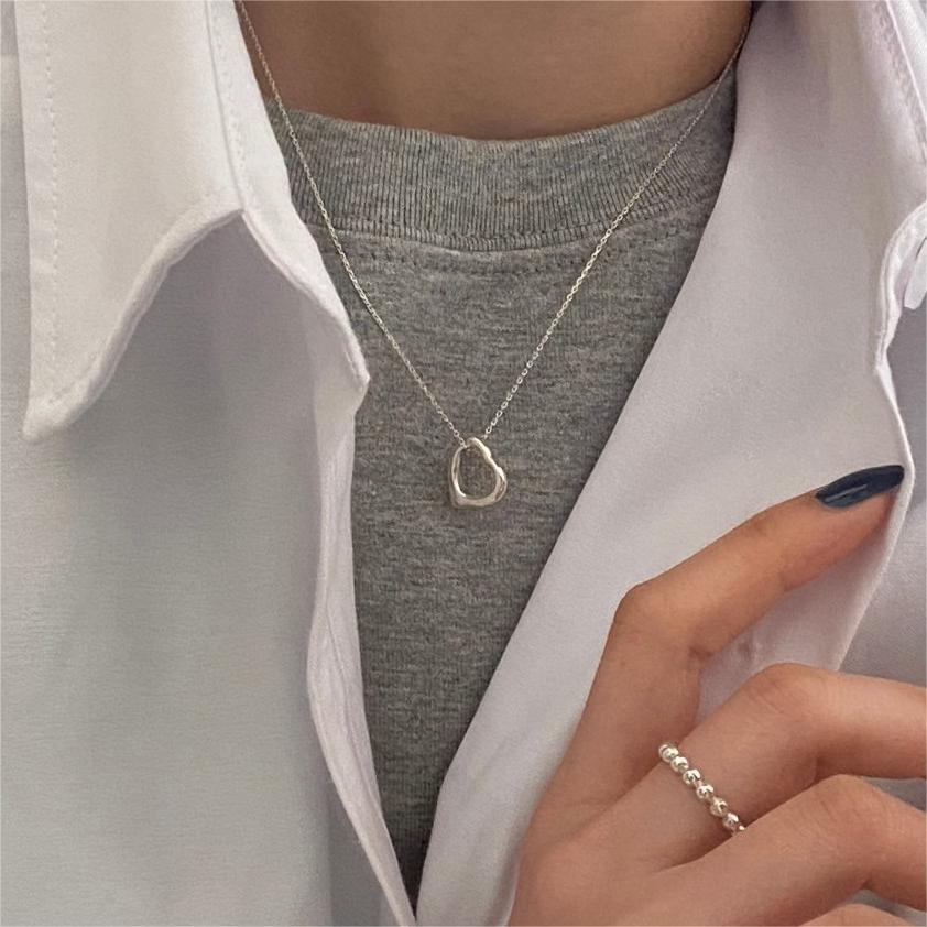 Minimalist Heart-Shaped 925 Sterling Silver Necklace with Rhodium Plating and Snake Chain for Women