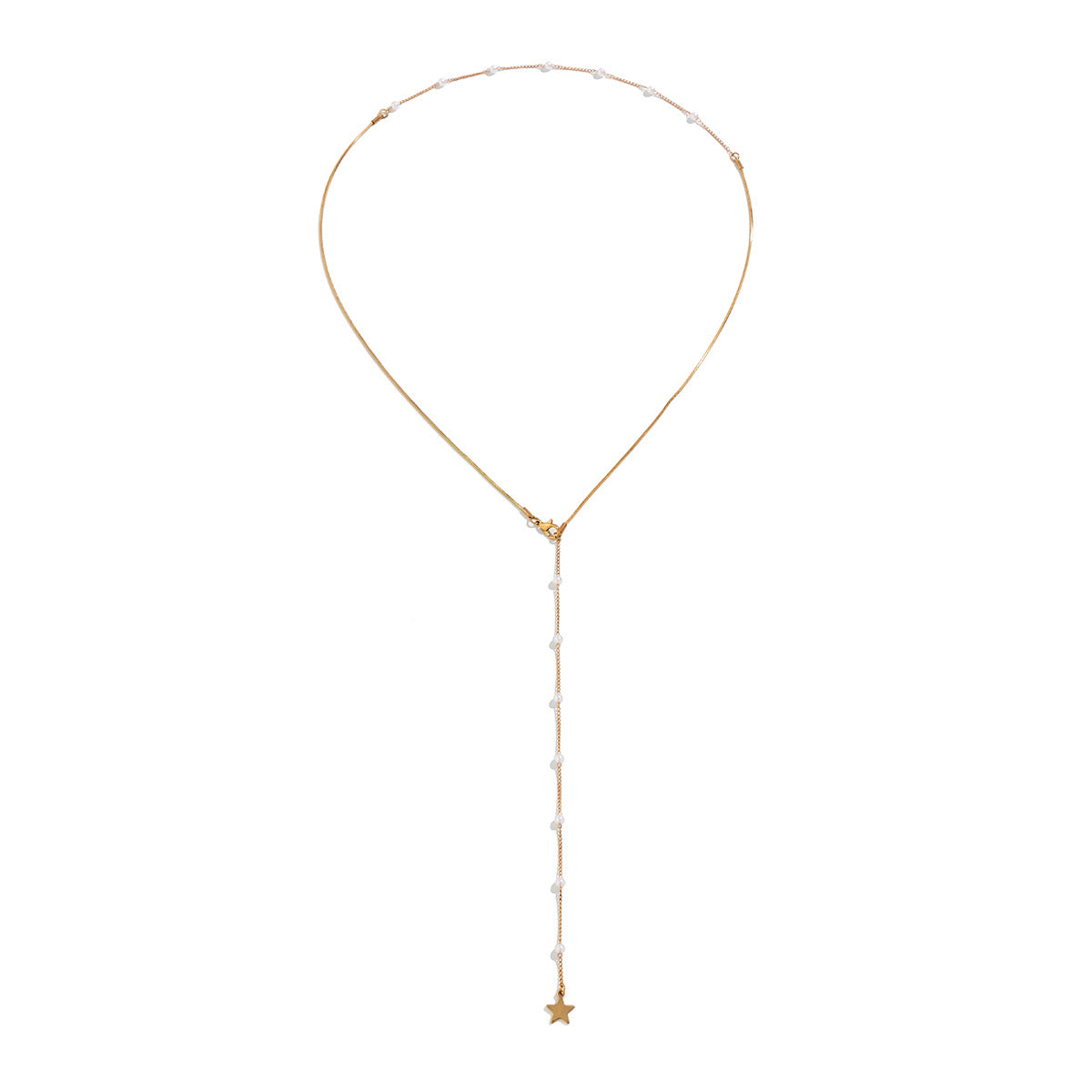 Collana da donna con ciondolo a barra in metallo placcato con perla d'imitazione geometrica a stella minimalista su catena a cavo