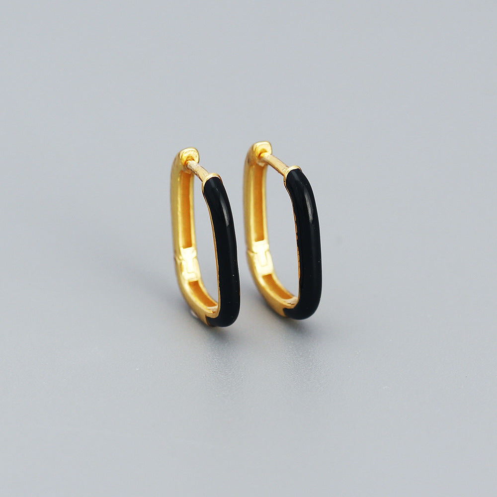 Minimalist Geometric Enamel Earrings for Women in Sterling Silver 925