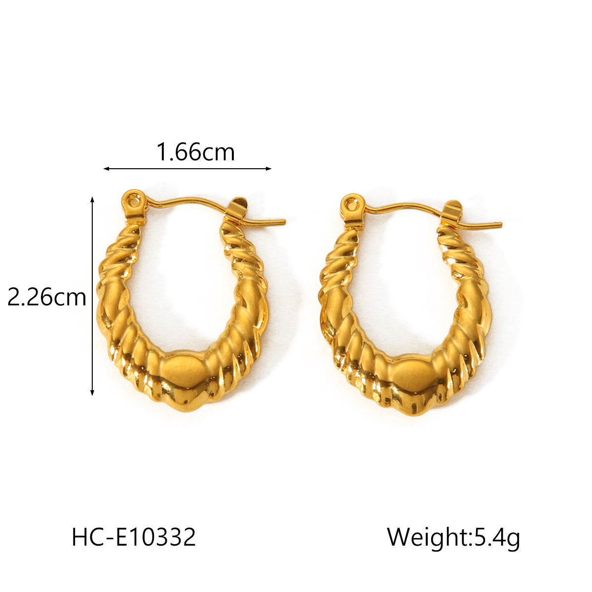 Fashion Geometric Textured U-Shaped 18K Gold Plated Stainless Steel Earrings for Women