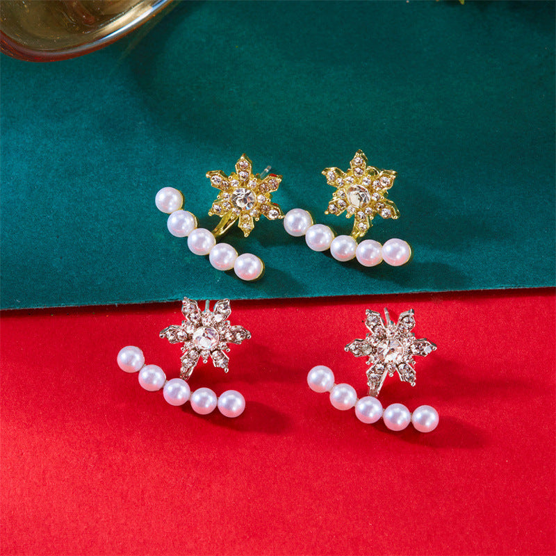 Pendientes Colgantes Copo de Nieve Estilo Cuento de Hadas con Detalles de Zirconia, Diseño Colgante, Base de Aleación de Zinc Galvanizada, Postes de Cerámica, Estética Fresca y Dulce