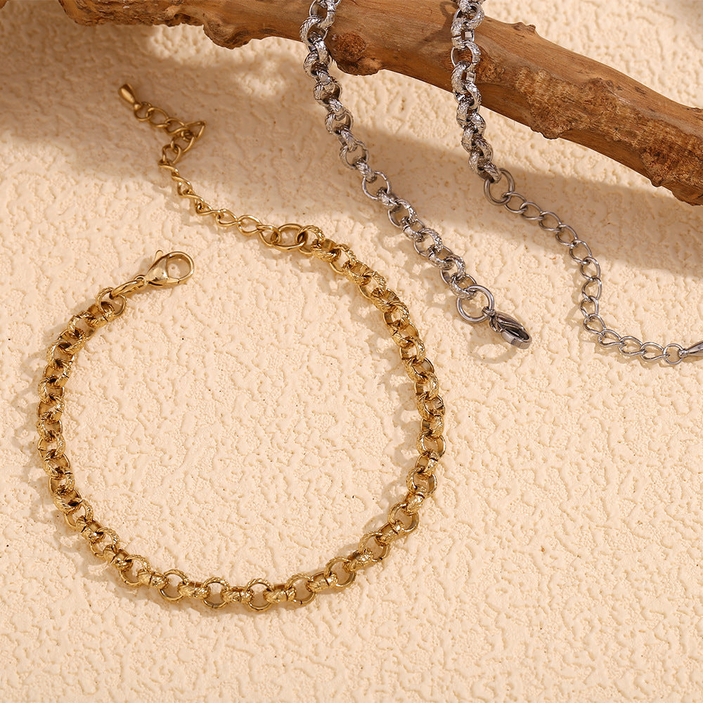 Minimalist Wheat Pattern Anklet for Women Made of Stainless Steel with 14K Gold Plating and Handcrafted Round Link Chain