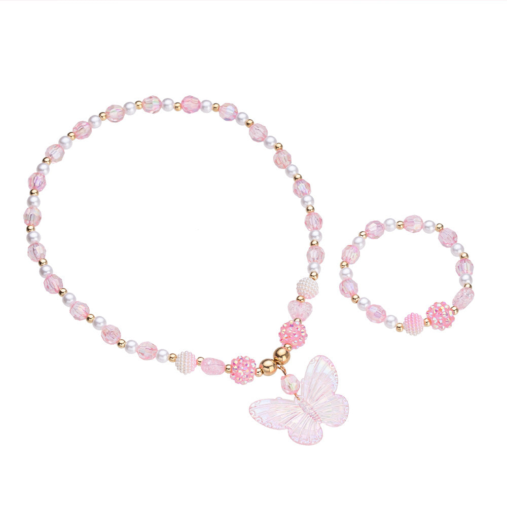 Set di Collana per Bambini a Forma di Farfalla in Stile Cartone Animato con Pendente in Acrilico su Catena di Perline, per Bambini dai 3 ai 10 Anni, Realizzato in Resina e Plastica