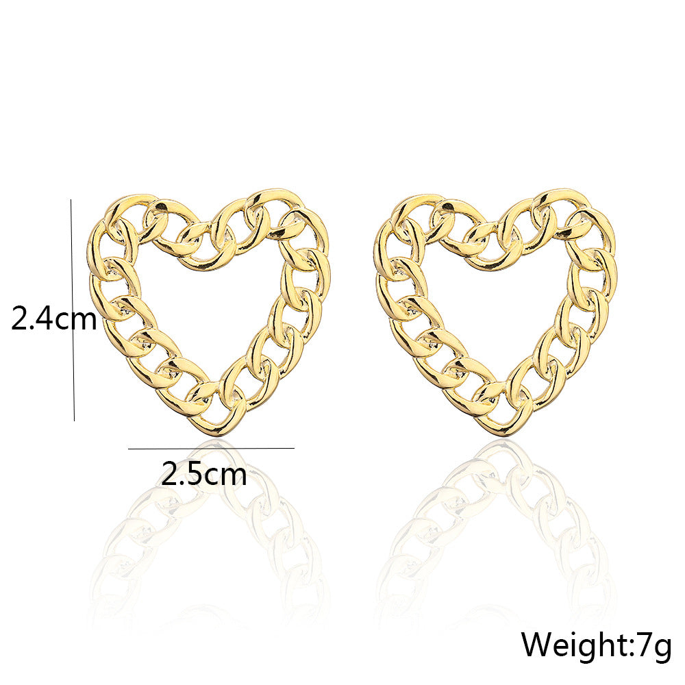 Vintage Heart-Shaped Hollow-Out Earrings in Copper with 18K Gold Plating and 925 Sterling Silver Posts