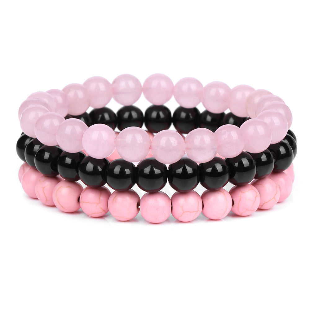8mm Natural Rose Quartz and Agate Geometric Beaded Bracelet Unisex Crystal Jewelry