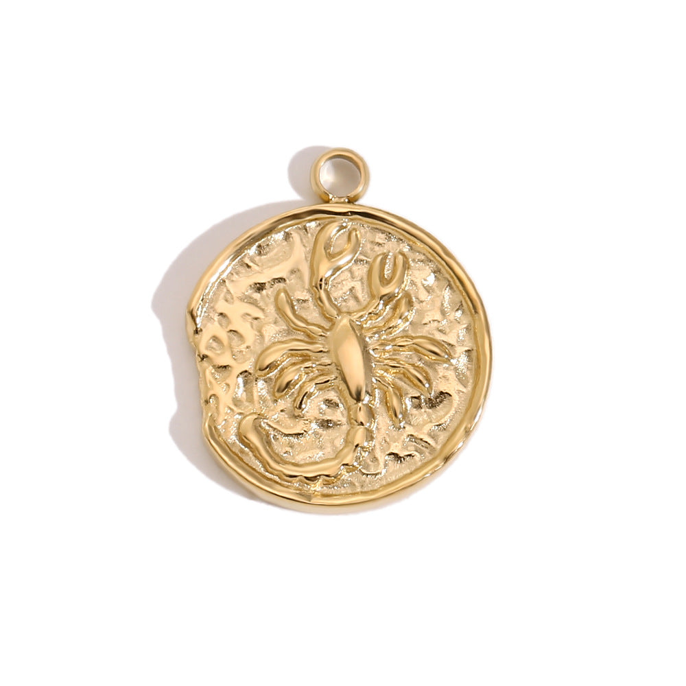 Collana con ciondolo a tema zodiacale in acciaio inossidabile placcato oro 18 carati e cordino regolabile da donna