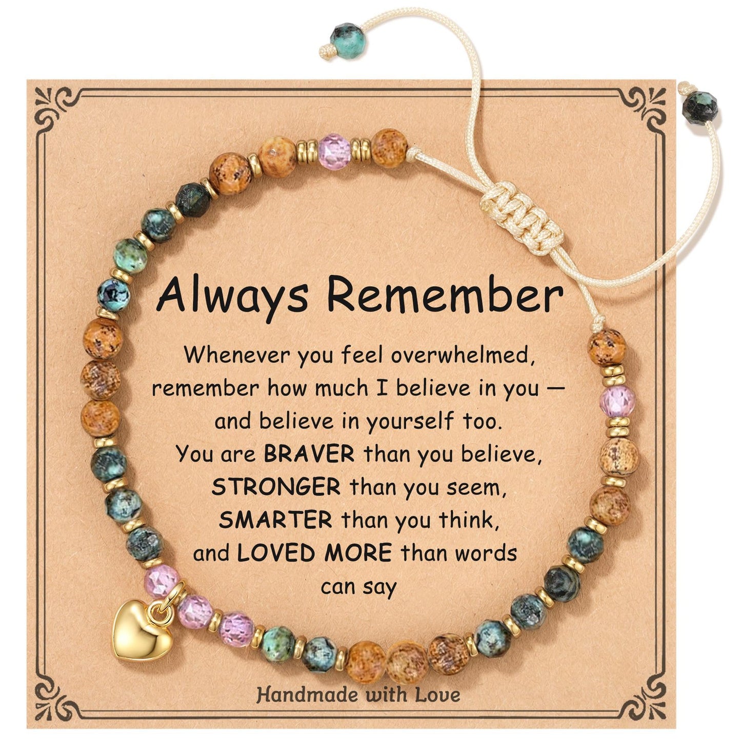 Elegant Natural Gemstone Heart Cross Pendant Adjustable Bracelet for Women
