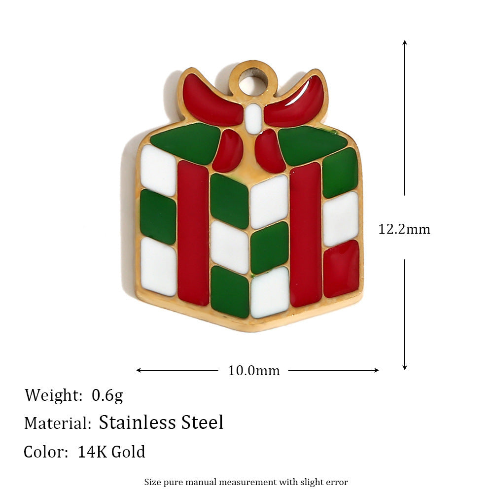 Cute Cartoon Christmas Santa Elk Reindeer Pendant with Stainless Steel Base Plated in 14K Gold and Enamel Finish for Holiday Season