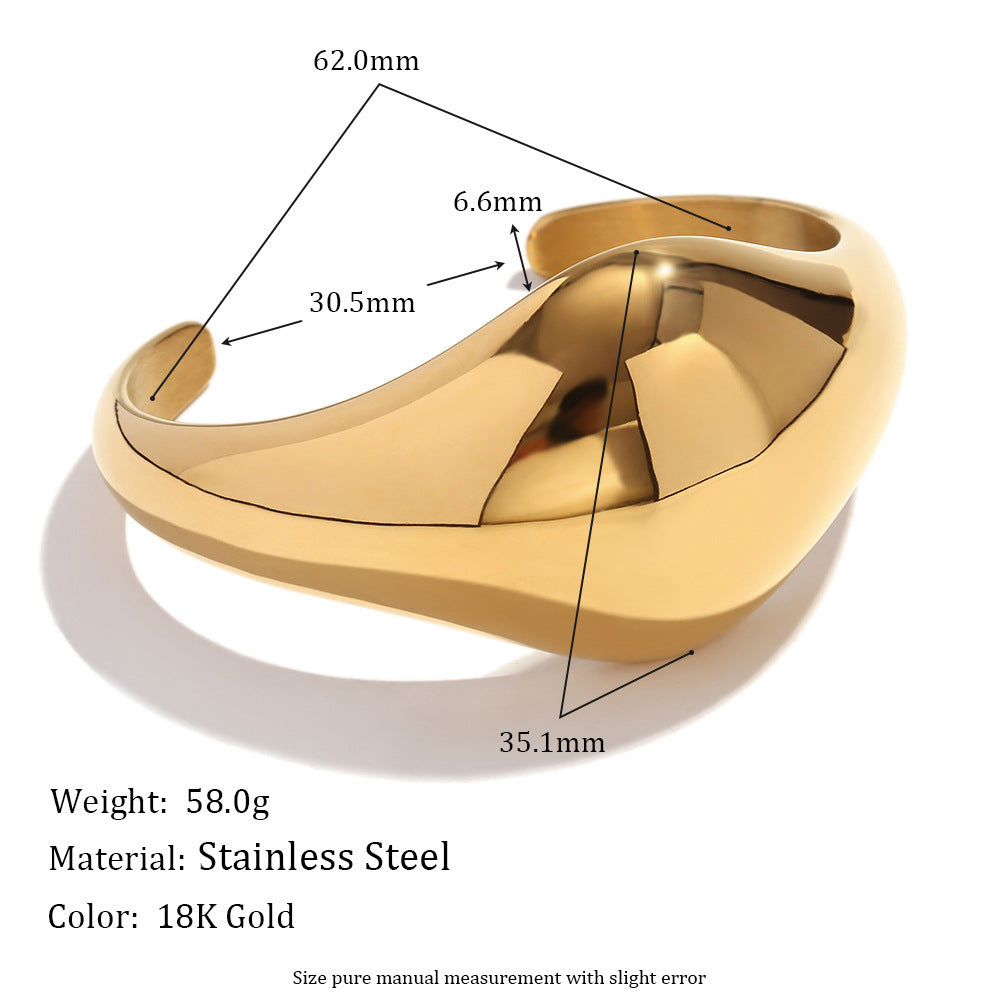 Minimalist Geometric Stainless Steel Plated 18K Gold Bamboo-Shaped Open Bangle Bracelet for Women