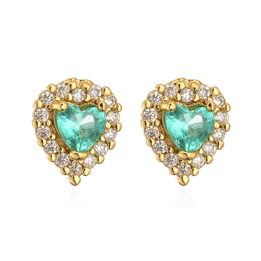 Orecchini a Cuore Minimalisti in Rame Placcato Oro 18K con Zirconi per Donna