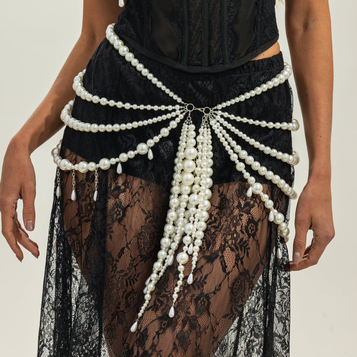 Fashion Imitation Pearl Multi-layer Beaded Body Chain with Tassel for Women