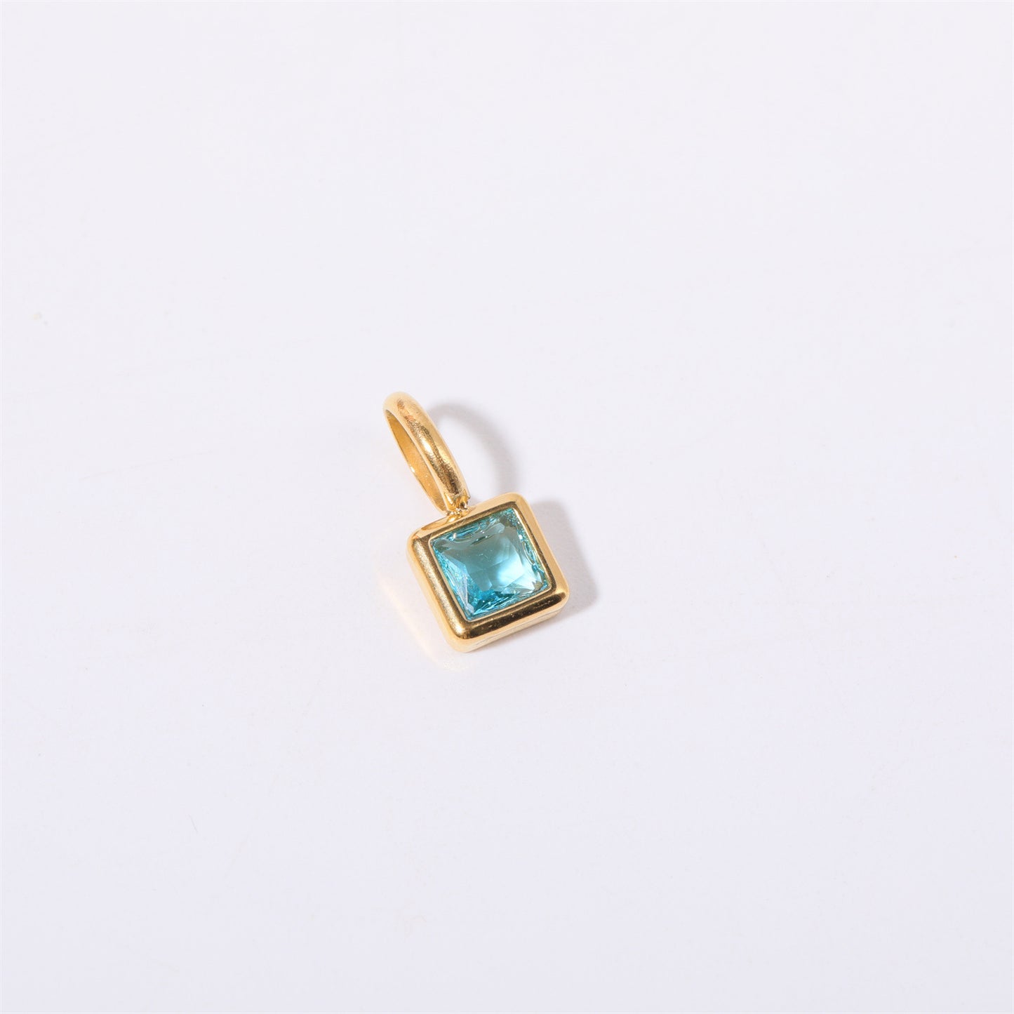 Minimalist Square Titanium Steel Gemstone Charm Bar with Cubic Zirconia Inlay for Women