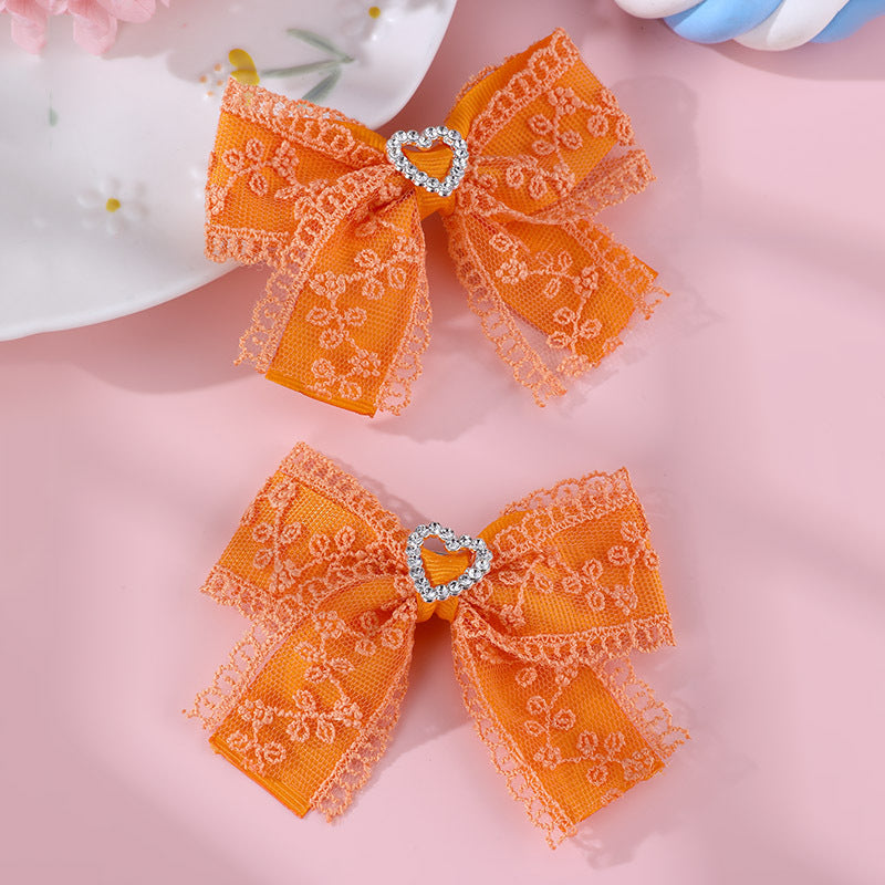 Horquilla de tela en forma de lazo estilo natural para niñas con detalles de volantes y malla, horquilla de pico de pato con temática de princesa