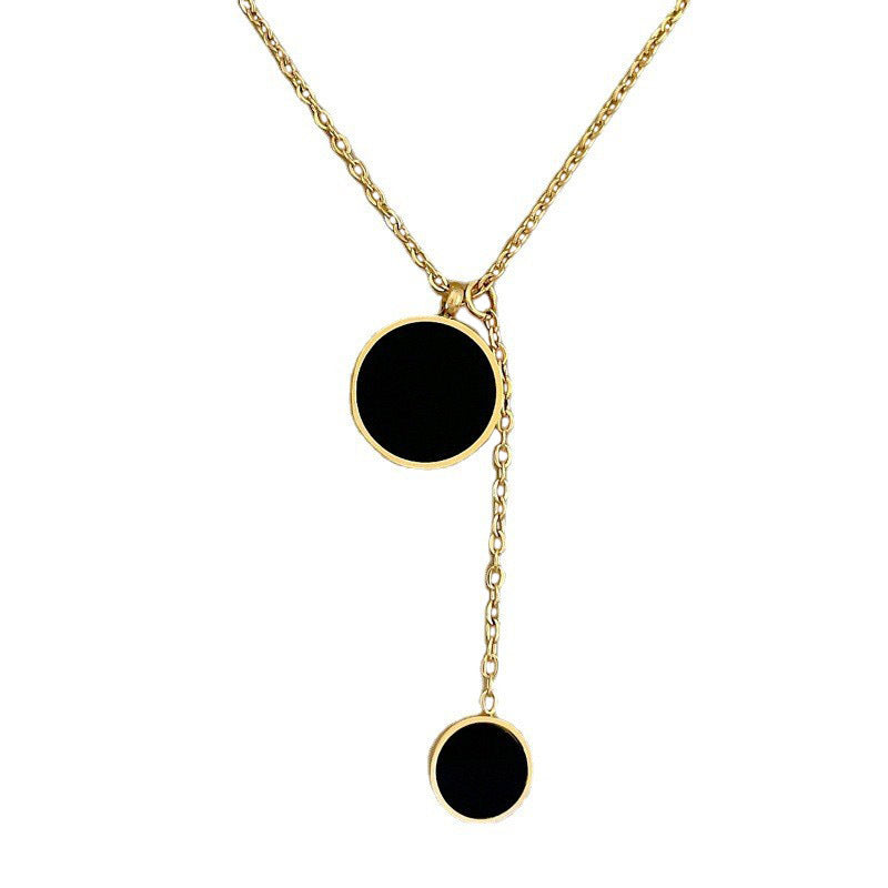 Collar Minimalista con Colgante de Doble Anillo Geométrico de Acero de Titanio para Mujer con Incrustaciones de Diamantes de Imitación, Cadena para Clavícula para Uso Informal y de Oficina