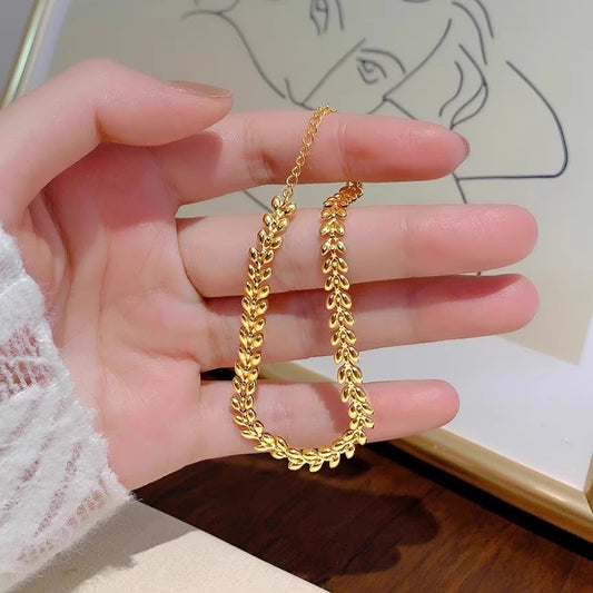 Bracciale Minimalista in Lega di Rame a Forma di Foglia Placcato Oro per Donne e Uomini