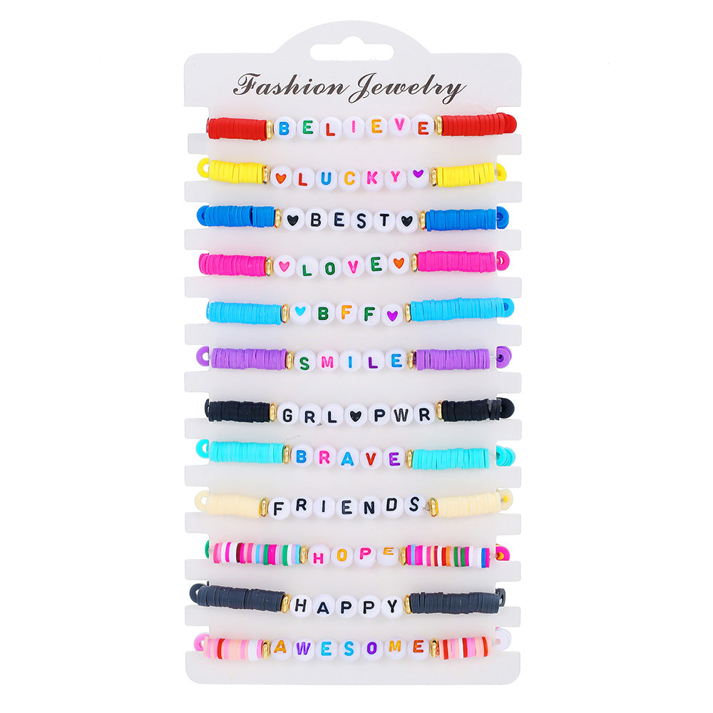 Bohemian Geometric Letter Polymer Clay Brass Acrylic Bracelet Set for Women