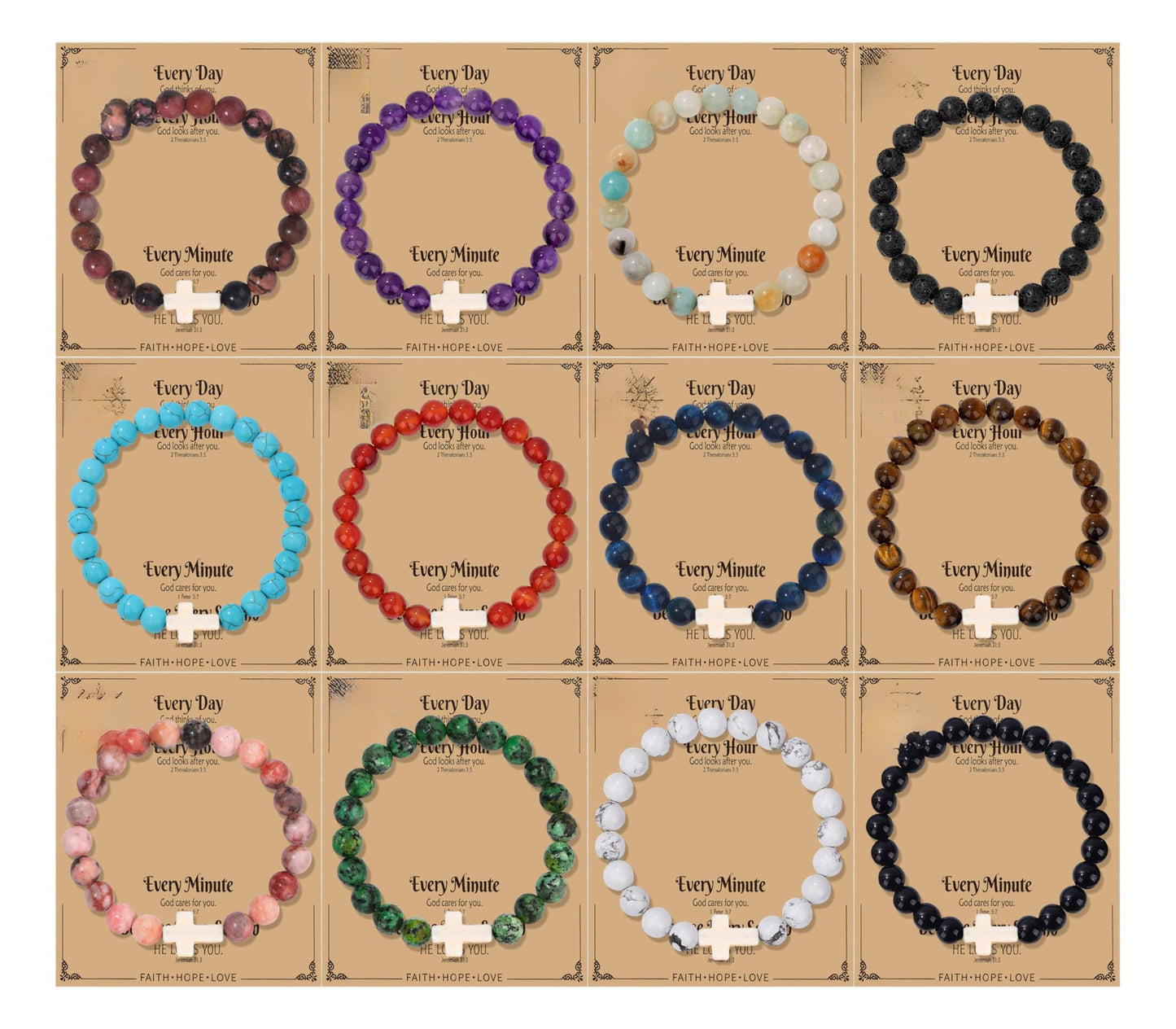 Vintage Bohemian 8mm Agate Cross Beaded Bracelet Unisex Religious Handmade Jewelry
