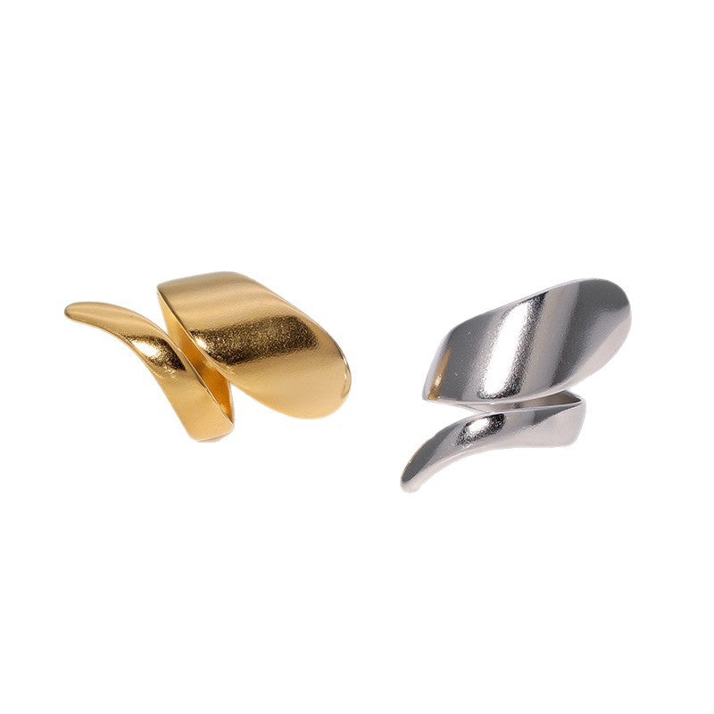 Anello aperto regolabile da donna a spirale geometrica minimalista in acciaio inossidabile con finitura placcata
