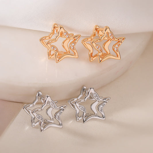 Pendientes minimalistas de cobre con forma de estrella geométrica, chapados en oro de 18 quilates y circonitas micropavé para mujer