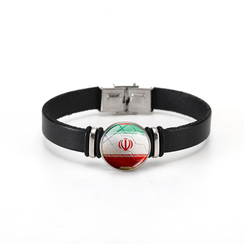 Unisex Geometric Round Leather Bracelet with Snap Button