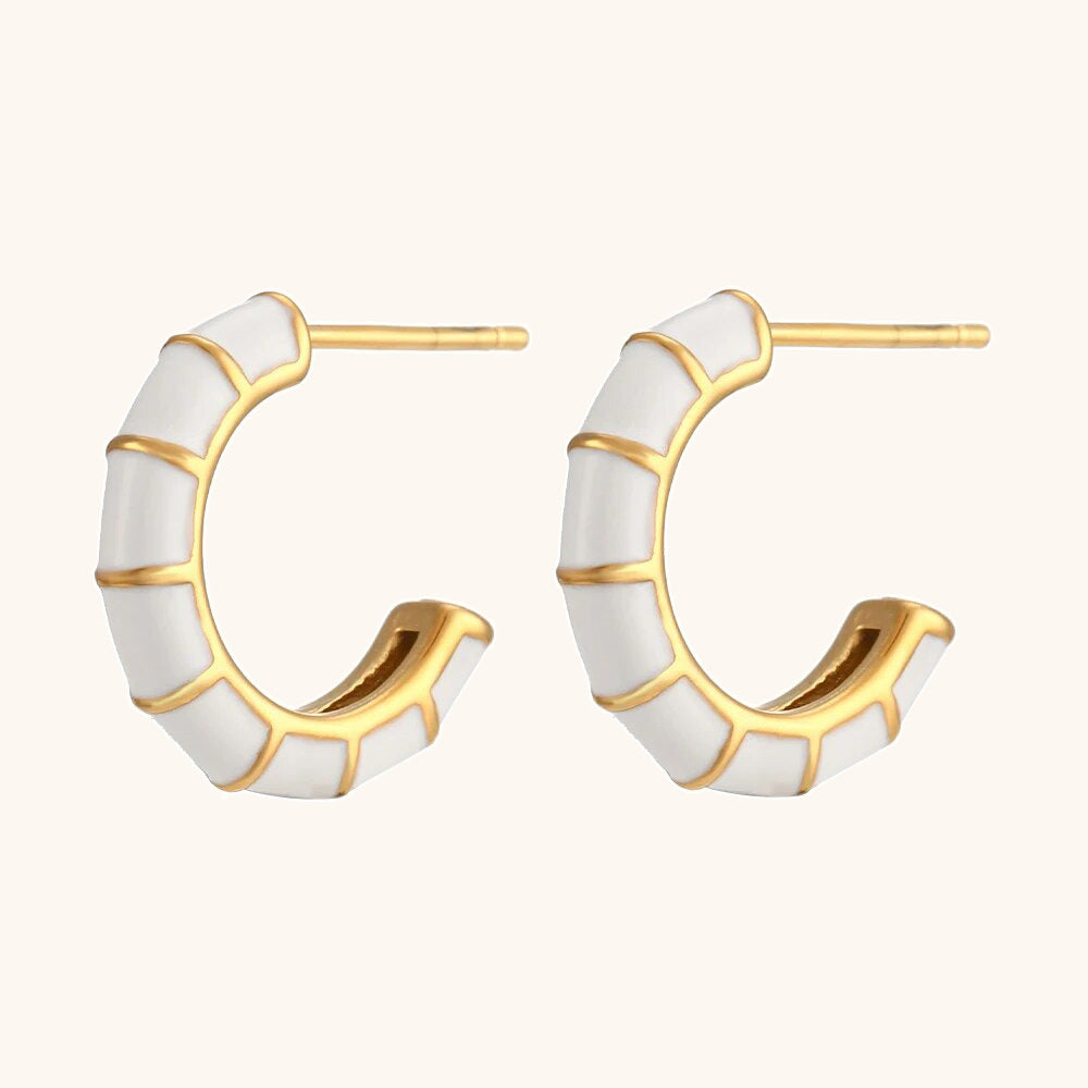 Pendientes de acero inoxidable con diseño geométrico de esmalte, baño de oro de 18 quilates y rueda en colores caramelo para mujer