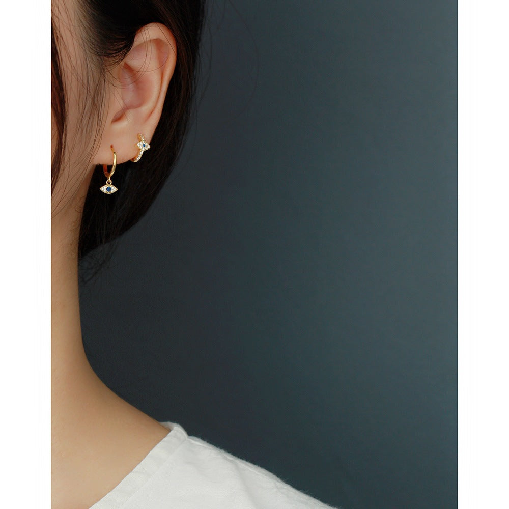 Orecchini Unici da Donna con Occhio e Strass in Argento Sterling 925