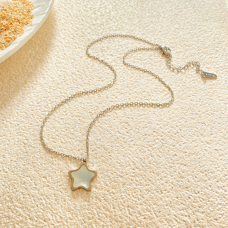 Layered Micro-inlay Shell Star Titanium Steel Necklace for Unisex