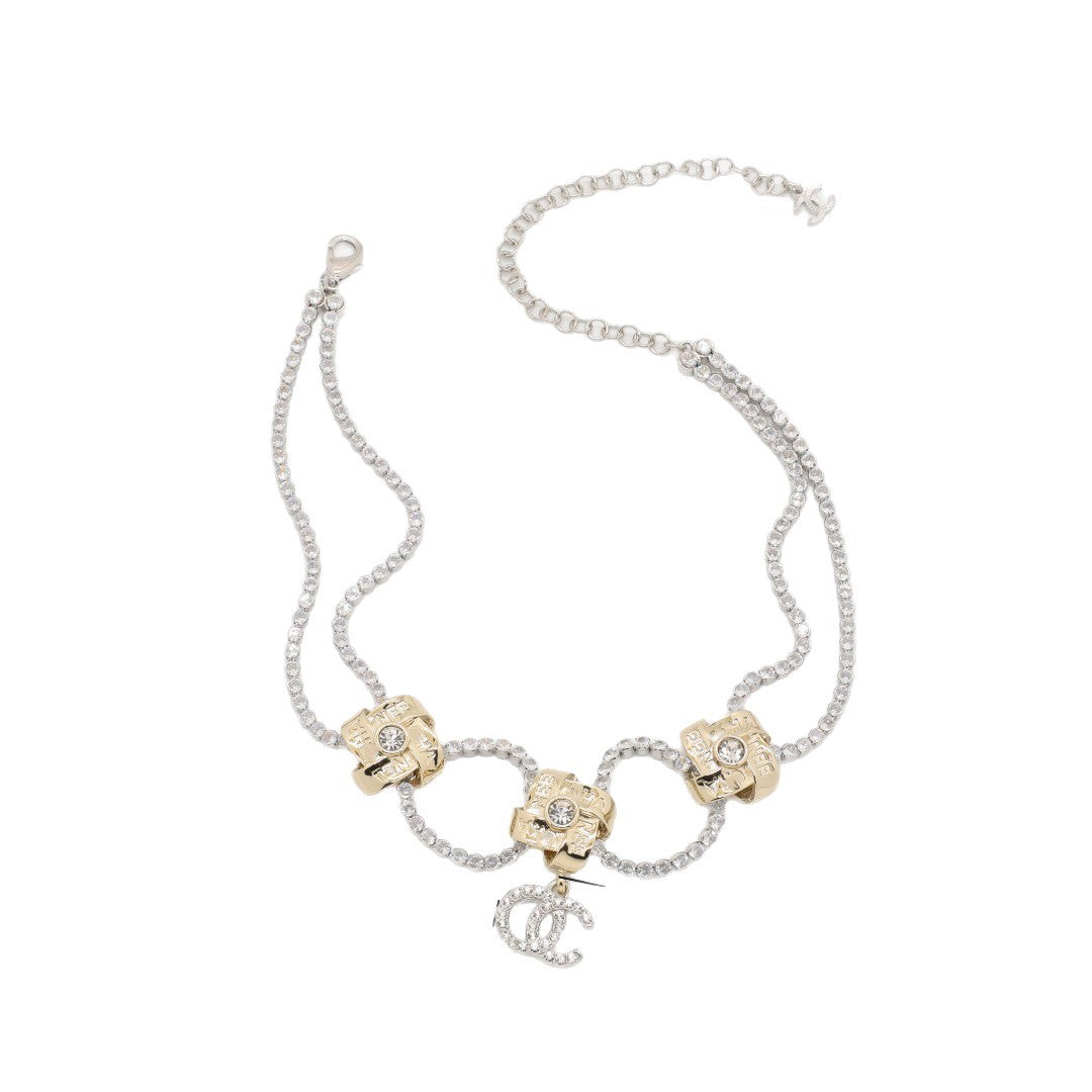 Elegant Gold Plated Brass Letter Rhinestone Necklace with Chinese Knot Design for Women