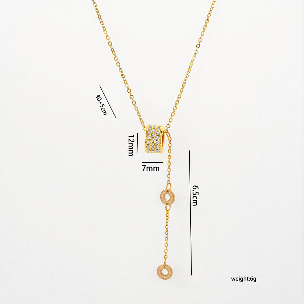 Minimalist Luxury Geometric Letter Titanium Steel Necklace with 18K Gold Plated Copper and Zircon Pendant for Women
