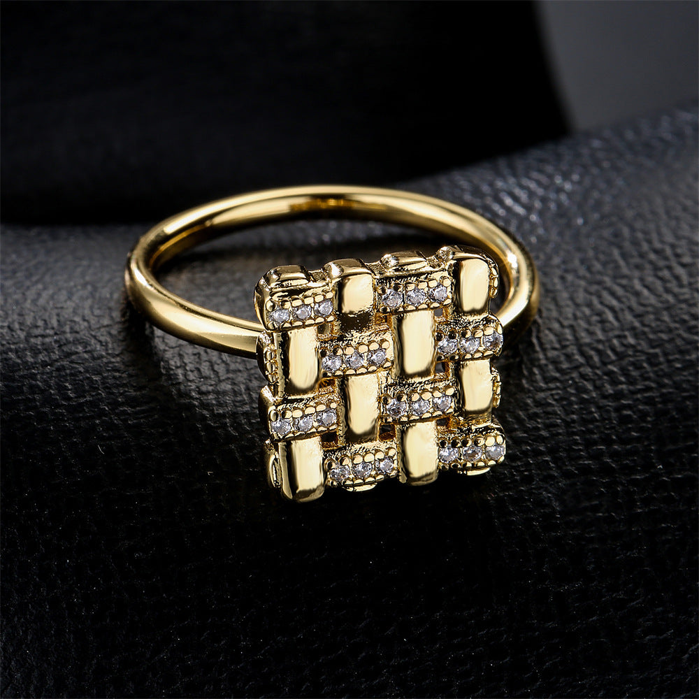 18K Gold Plated Brass Geometric Open Ring for Women